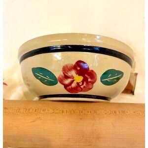 Vintage WATT Pottery Rio Rose Rosey 7" Bowl — 1949 Hand Painted Design